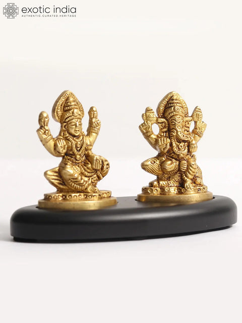 5" Small Blessing Lakshmi Ganesha Statue on Wooden Base
