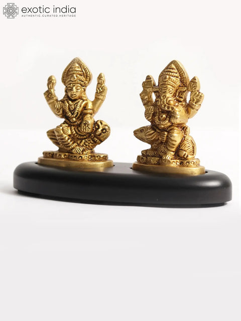 5" Small Blessing Lakshmi Ganesha Statue on Wooden Base