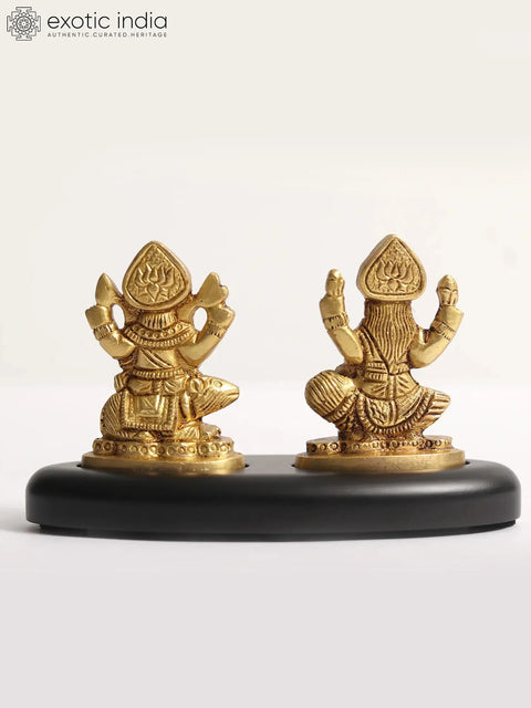 5" Small Blessing Lakshmi Ganesha Statue on Wooden Base