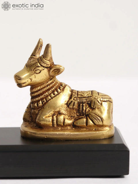 6" Small Shivalinga with Nandi Statue on Wooden Base