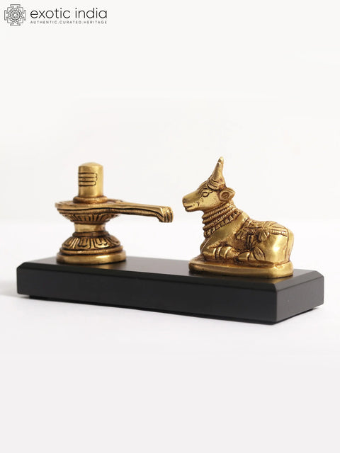 6" Small Shivalinga with Nandi Statue on Wooden Base