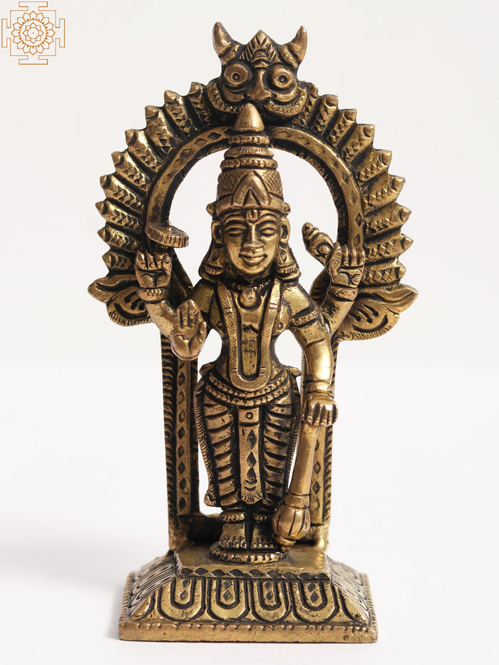 6" Brass Standing Lord Vishnu Idol for Home Pooja