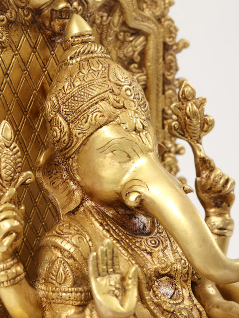 12" Chaturbhuja Ganesha Statue Seated on Kirtimukha Throne