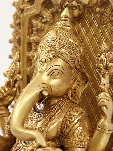 12" Chaturbhuja Ganesha Statue Seated on Kirtimukha Throne