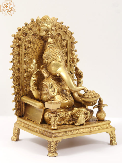 12" Chaturbhuja Ganesha Statue Seated on Kirtimukha Throne