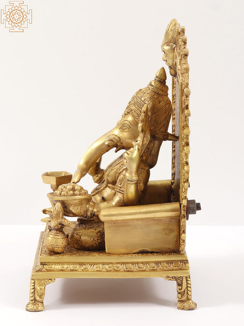 12" Chaturbhuja Ganesha Statue Seated on Kirtimukha Throne