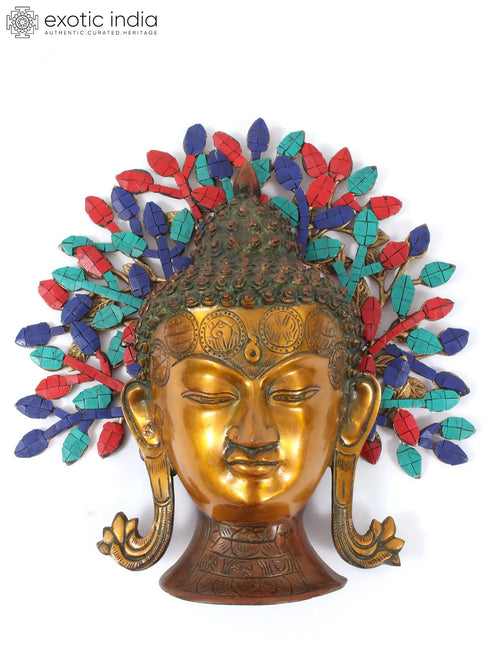 12" Brass Buddha Head Handmade Wall Hanging Statue