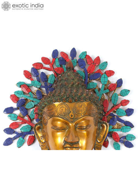 12" Brass Buddha Head Statue with Tree | Wall Hanging