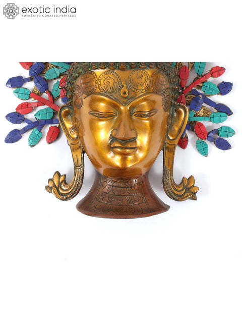 12" Brass Buddha Head Statue with Tree | Wall Hanging