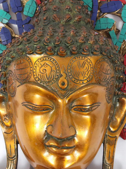12" Brass Buddha Head Statue with Tree | Wall Hanging