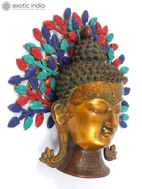 12" Brass Buddha Head Statue with Tree | Wall Hanging