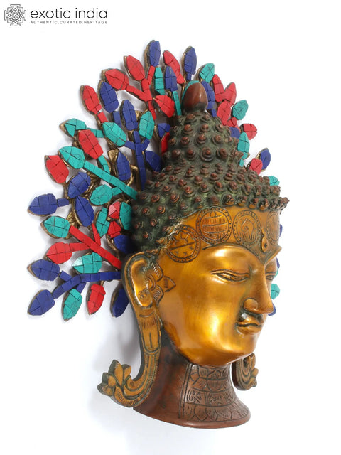 12" Brass Buddha Head Statue with Tree | Wall Hanging