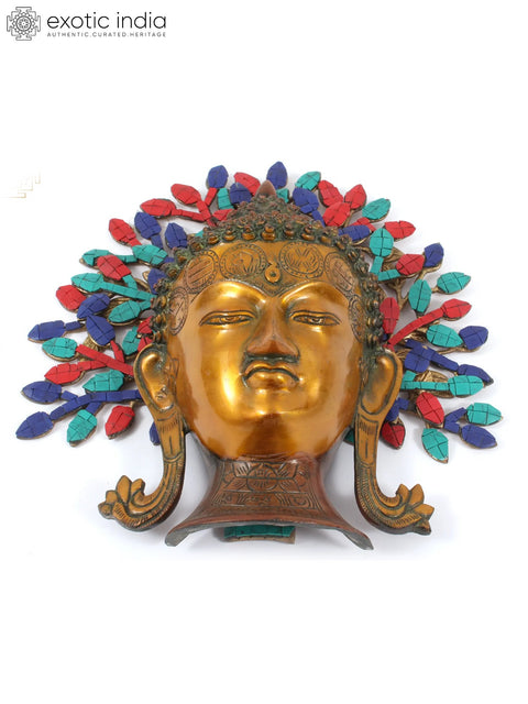 12" Brass Buddha Head Statue with Tree | Wall Hanging