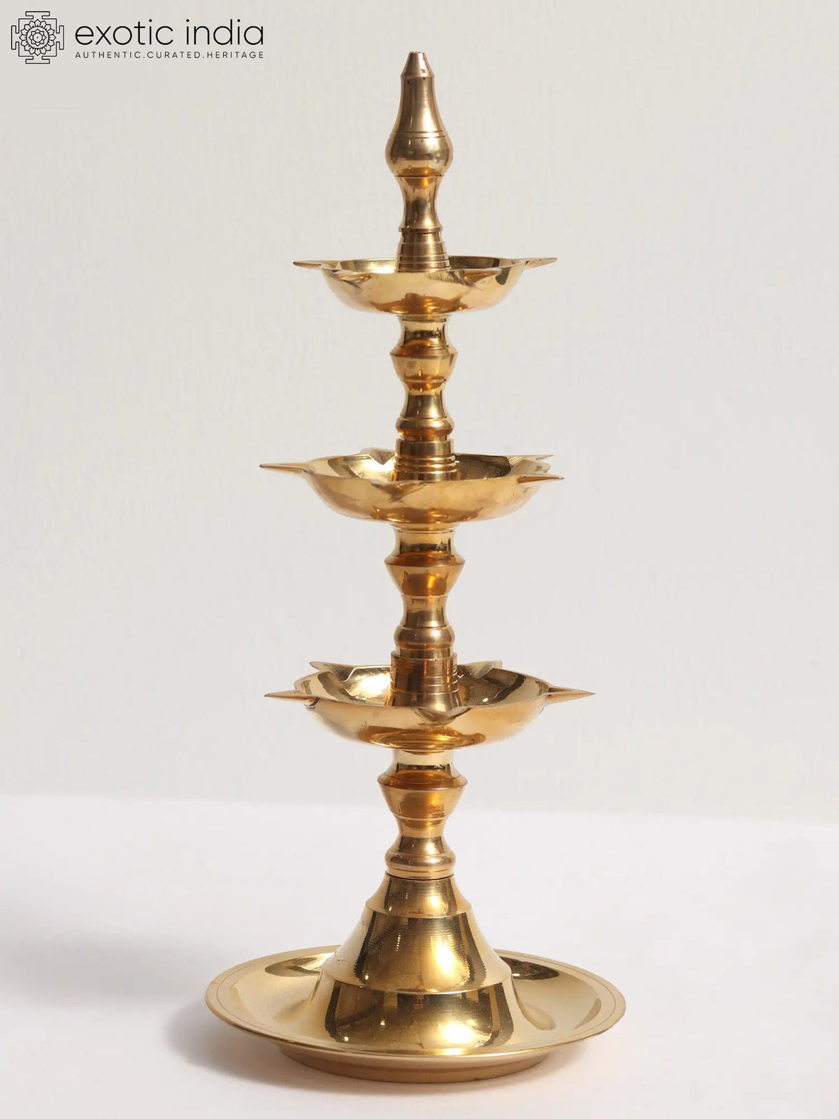11" Brass Traditional Three Layer Oil Lamp for Pooja