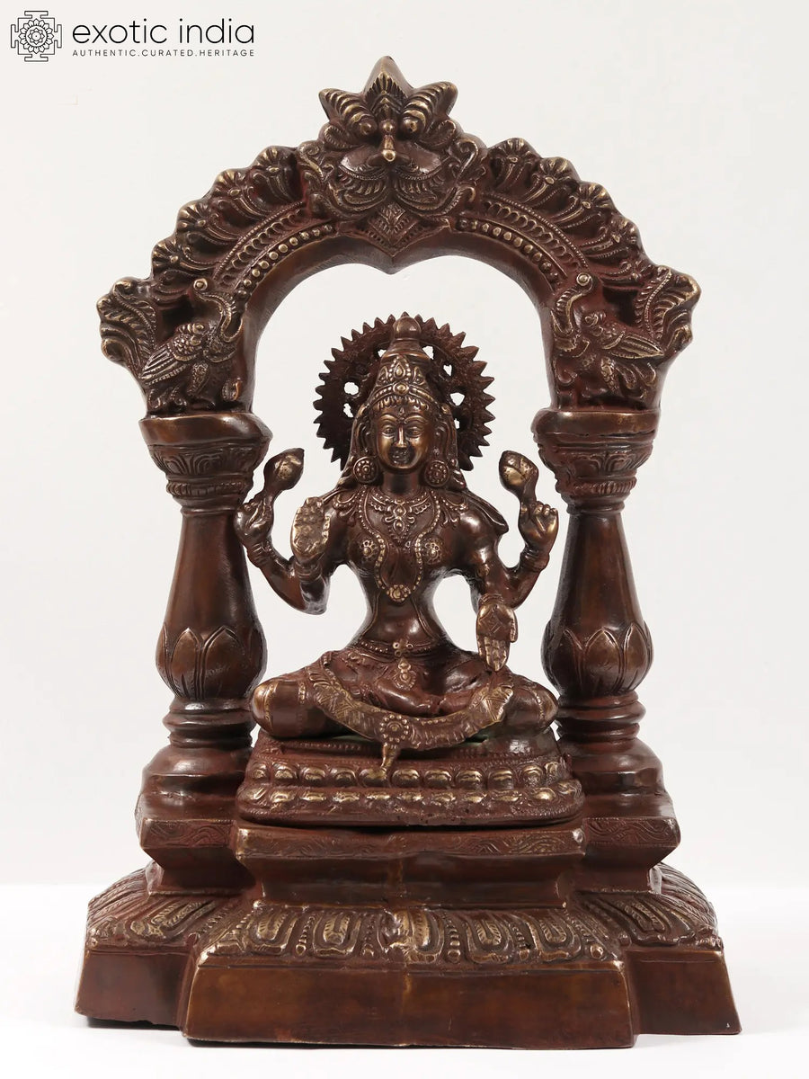 19" Goddess Lakshmi Brass Statue on Kirtimukha Throne