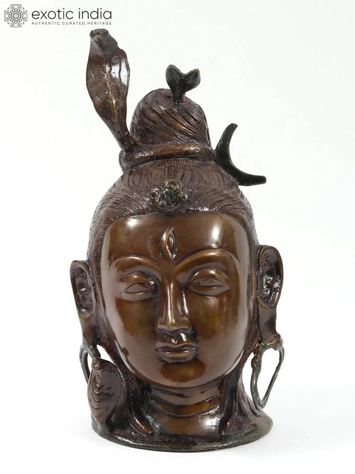 11" Lord Shiva Head Brass Statue for Home Pooja