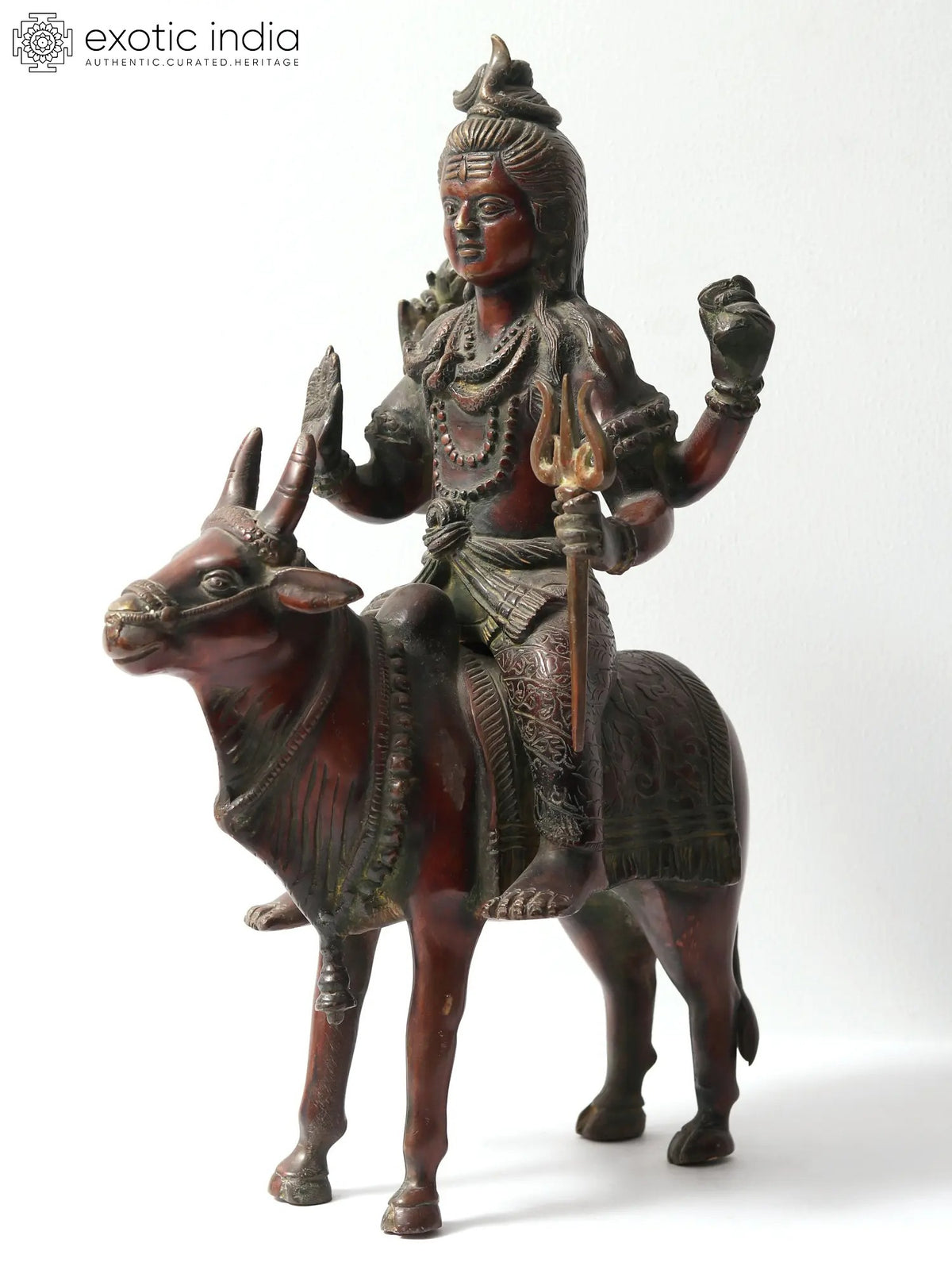 17" Lord Shiva Seated on Nandi Brass Statue for Pooja