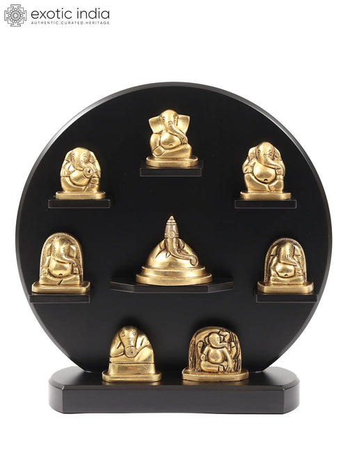 12" Ashtavinayak Brass Idols with Wooden Frame Wall Hanging