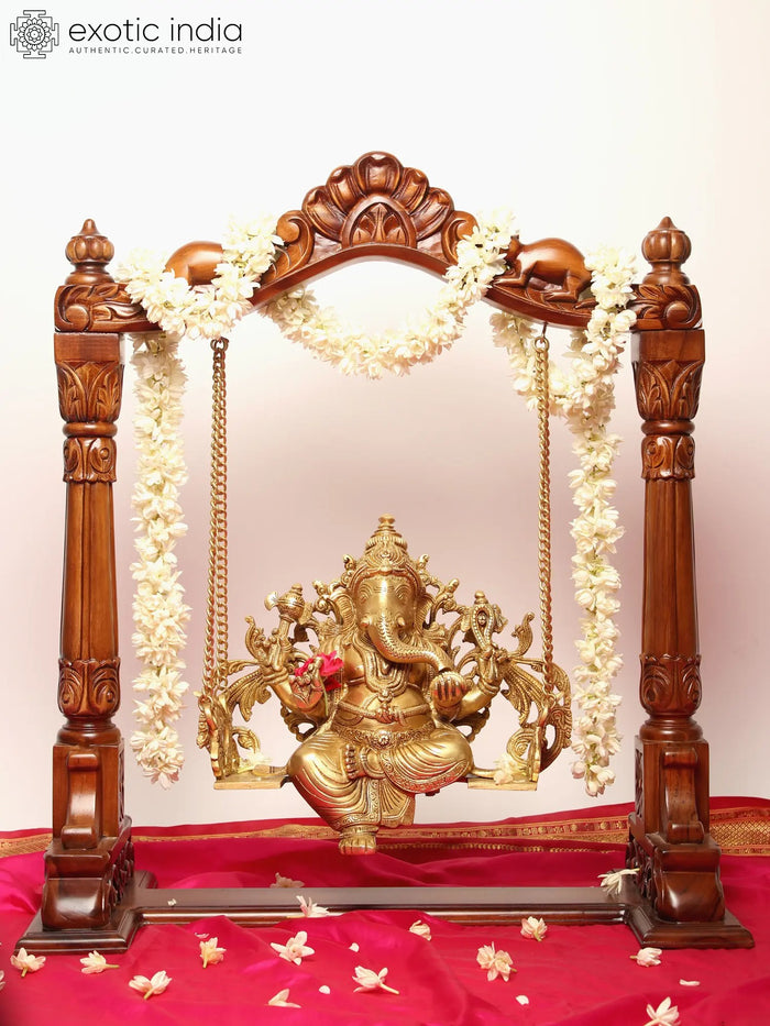 25" Lord Ganesha Brass Statue with Wooden Swing
