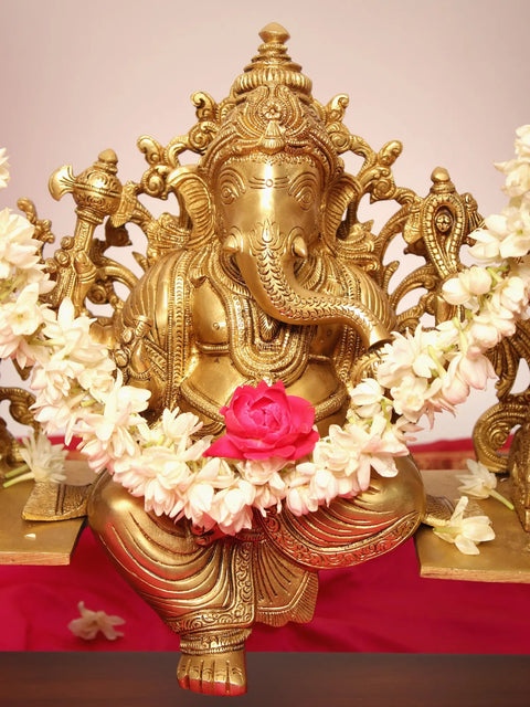 25" Lord Ganesha Brass Statue on a Wooden Swing