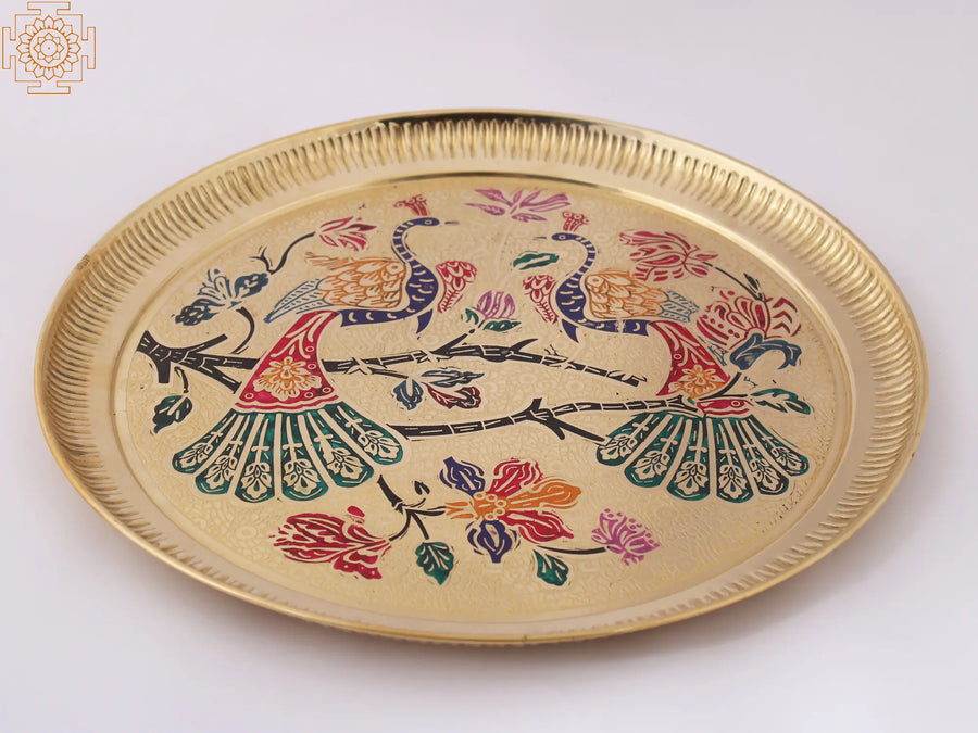 Meenakari Peacocks Brass Wall Hanging Plate