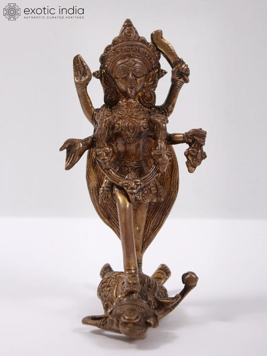 6" Goddess Kali Handmade Brass Idol for Pooja