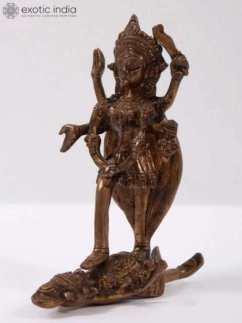 6" Goddess Kali Brass Idol | Tribal Statue