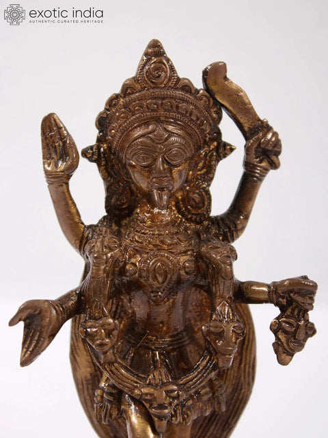 6" Goddess Kali Brass Idol | Tribal Statue
