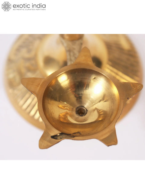 6" Brass Om Stand with Diya and Incense Holder