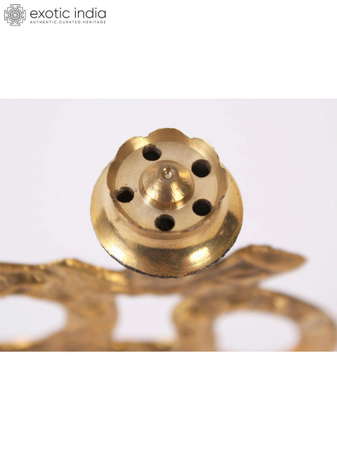 6" Brass Om Stand with Diya and Incense Holder