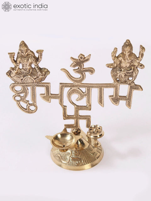 7" Lakshmi And Ganesh Shubh Labh with Diya and Incense Holder