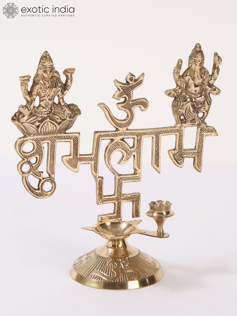 7" Lakshmi And Ganesh Shubh Labh with Diya and Incense Holder
