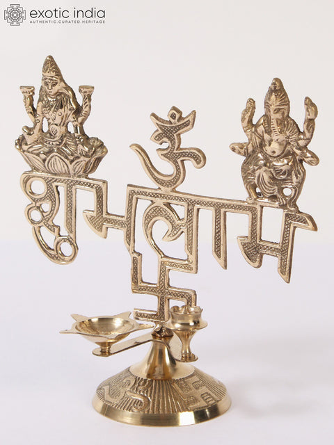 7" Lakshmi And Ganesh Shubh Labh with Diya and Incense Holder