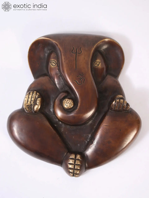7" Stylized Ganesha Wall Hanging Brass Statue