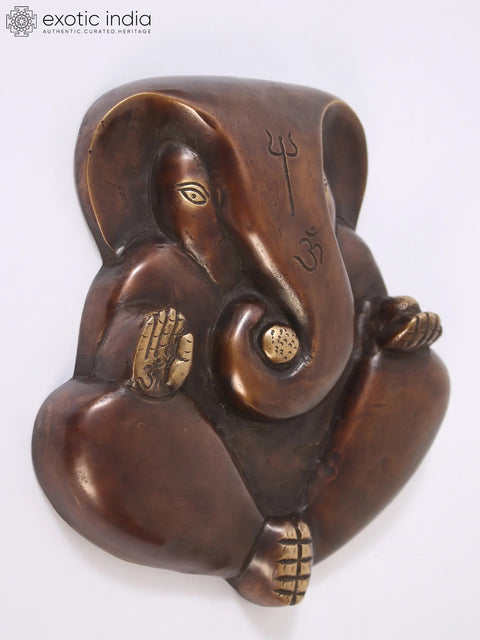 7" Stylized Ganesha Wall Hanging Brass Statue