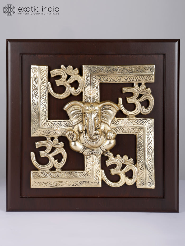 Brass Swastik Om Ganesha Wall Hanging Statue for Pooja