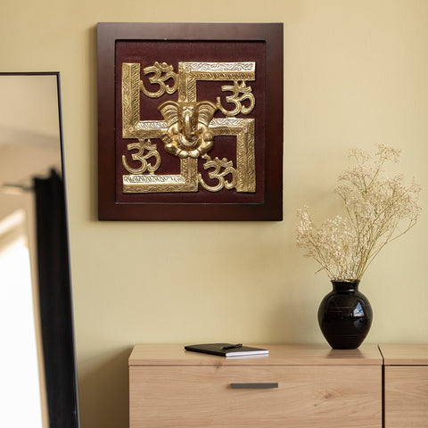 Framed Swastik Om Ganesha | Wall Hanging Spiritual Decor