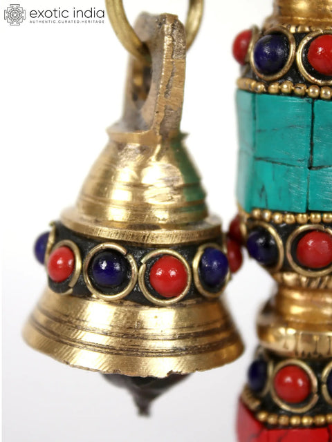 9" Lord Ganesha on Swing With Bells | Brass Statue with Inlay Work