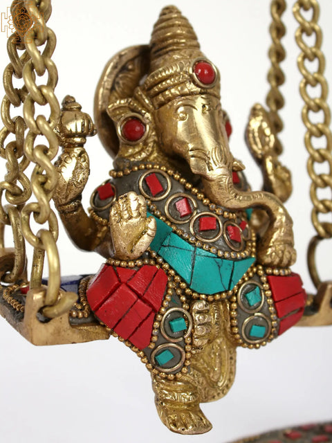 Lord Ganesha on Peacock Swing | Brass Statue with Inlay Work