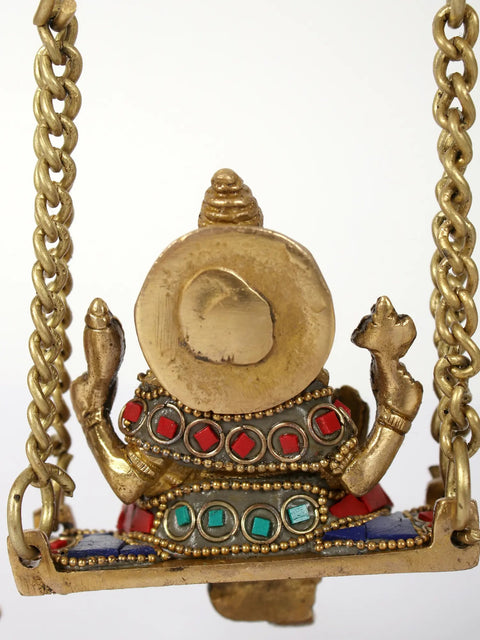 Lord Ganesha on Peacock Swing | Brass Statue with Inlay Work