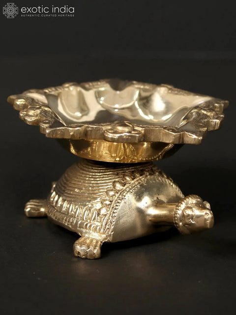 3" Brass Vastu Tortoise Five Wicks Diya