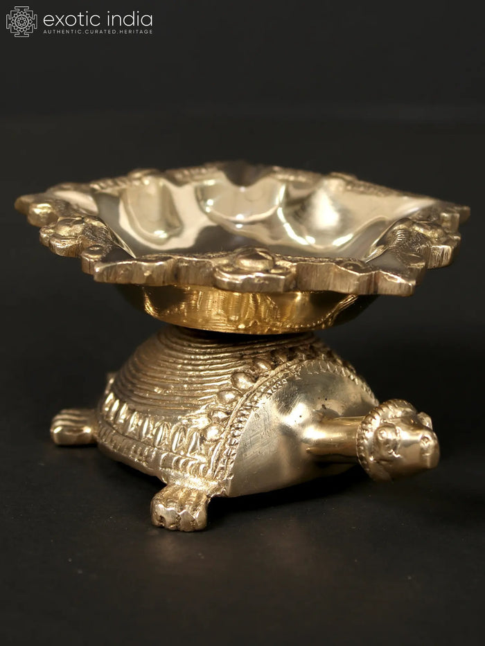 3" Brass Vastu Tortoise Five Wicks Diya for Home Pooja