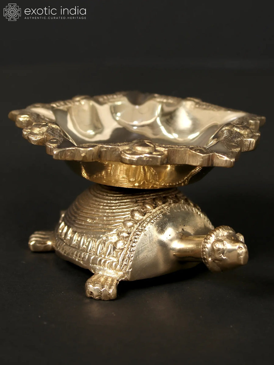 3" Brass Vastu Tortoise Five Wicks Diya for Home Pooja