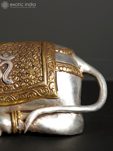 13" Silver and Gold Brass Nandi - The Vehicle of Lord Shiva