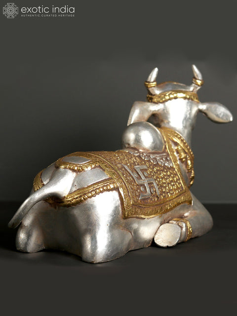 13" Silver and Gold Brass Nandi - The Vehicle of Lord Shiva