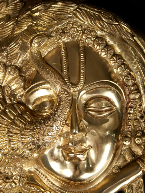 13" Brass Fluting Krishna Face | Wall Hanging