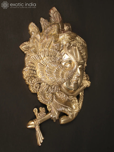 13" Brass Fluting Krishna Face | Wall Hanging