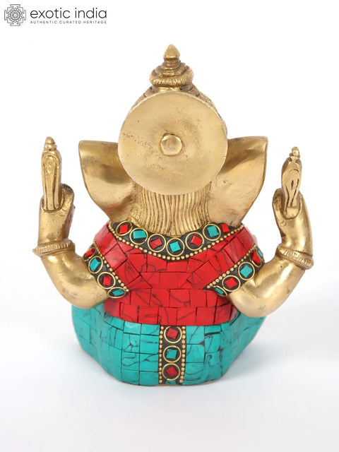 5" Small Brass Ganesha Brass Statue with Inlay Work