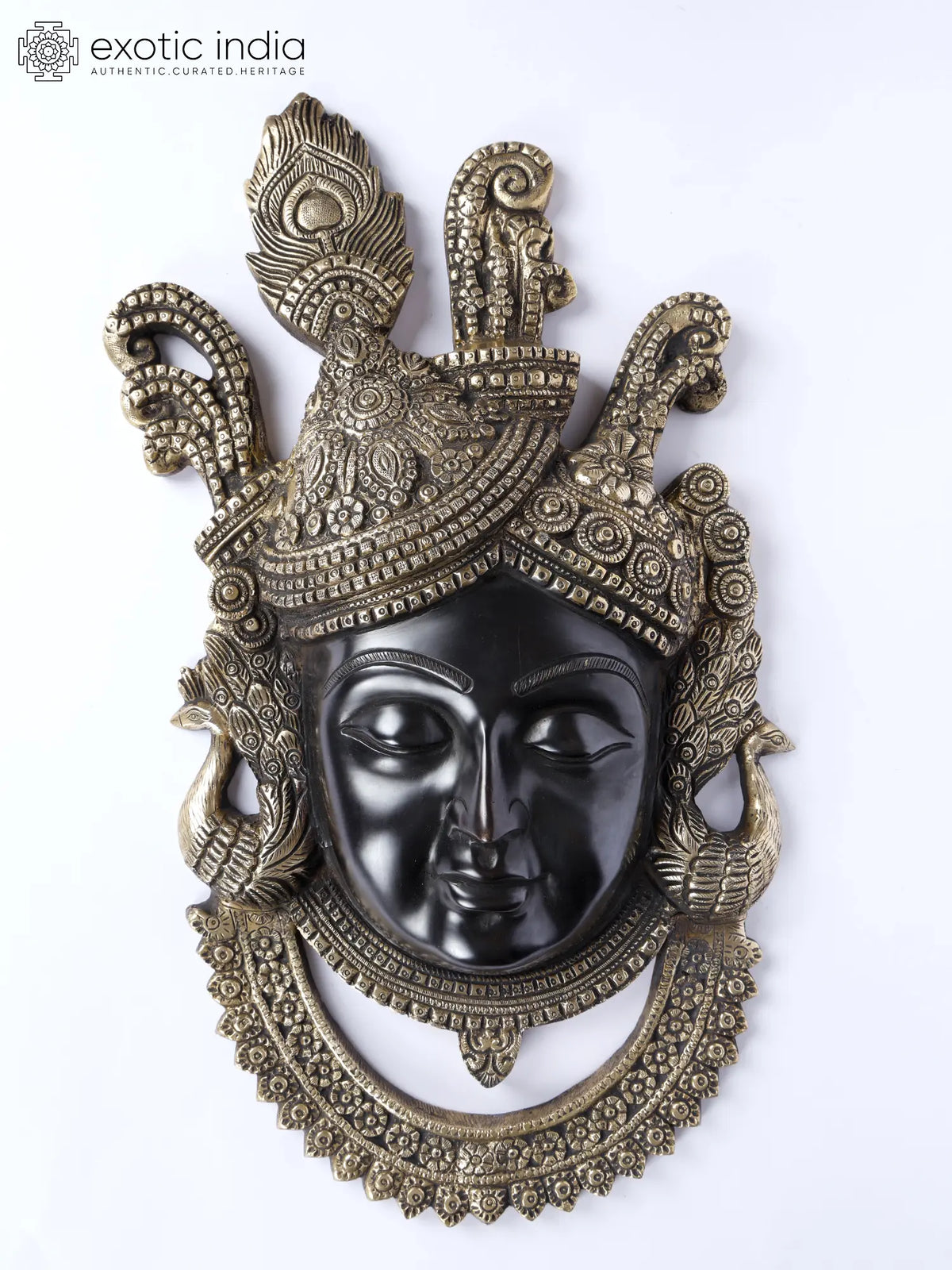 18" Brass Shrinathji Wall Hanging Mask for Home Decor