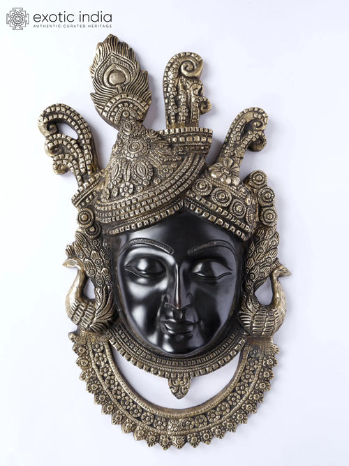 18" Brass Shrinathji Wall Hanging Mask for Home Decor